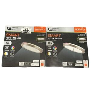 2 pk CE 12 in. LED Flush Mount Smart CCT RGB Br. Nickel w/ Night Light Hubspace
